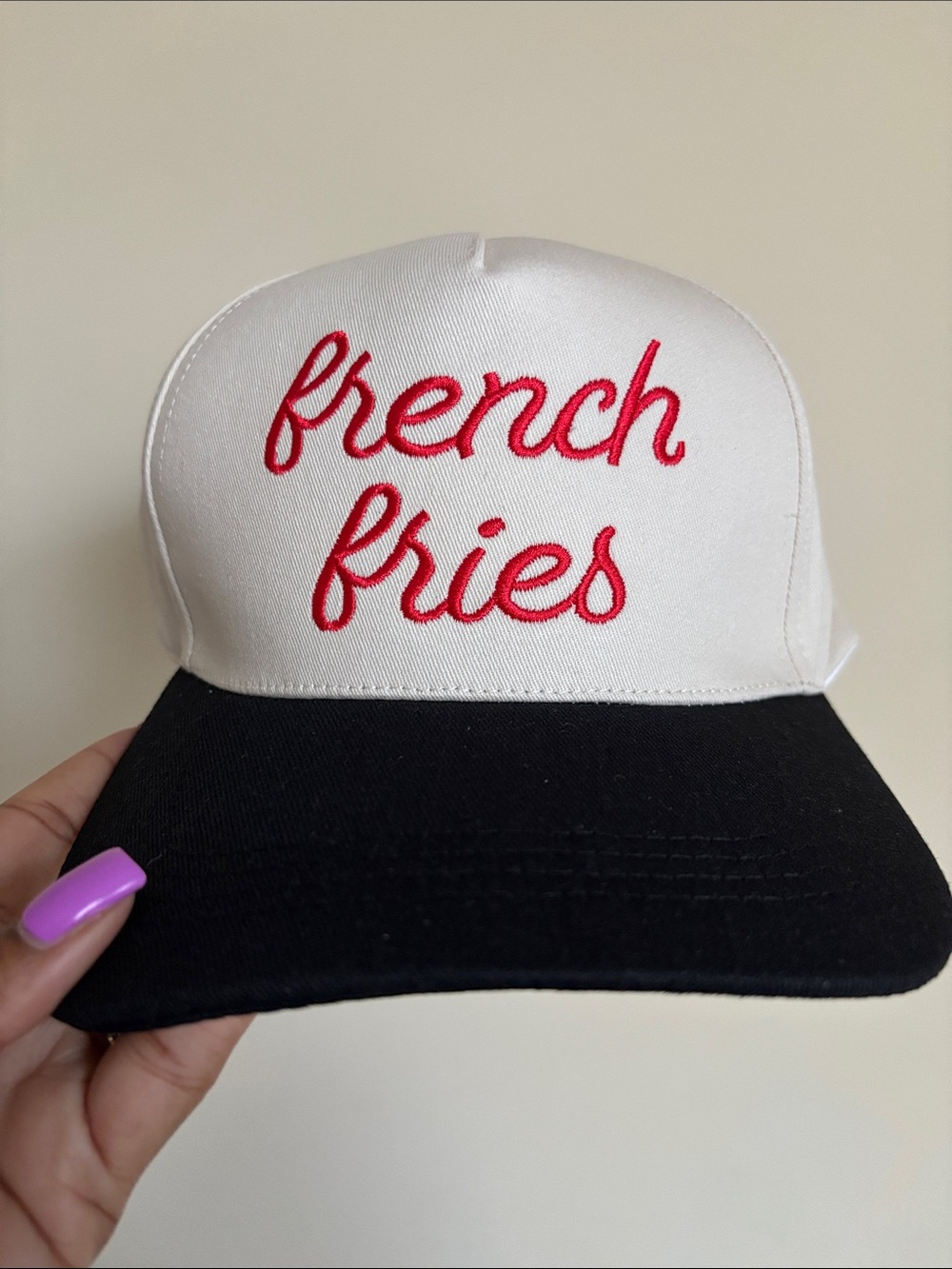 White & Black 'french fries' Script Trucker Hat
